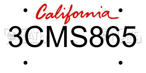 3CMS865 California License Plate