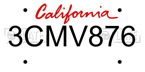 3CMV876 California License Plate