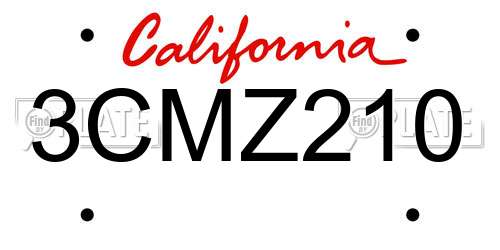 3CMZ210 California License Plate