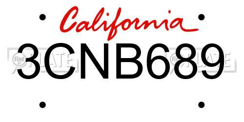 3CNB689 California License Plate