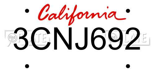 3CNJ692 California License Plate