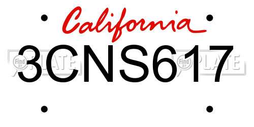3CNS617 California License Plate