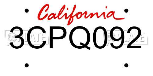 3CPQ092 California License Plate