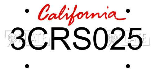 3CRS025 California License Plate