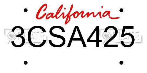 3CSA425 California License Plate