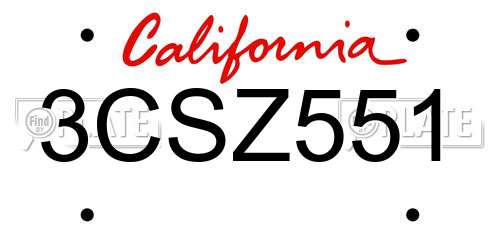 3CSZ551 California License Plate