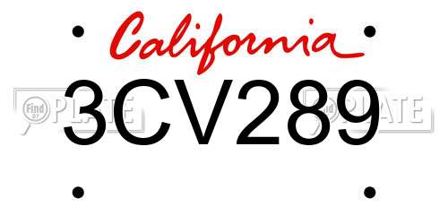 3CV289 California License Plate