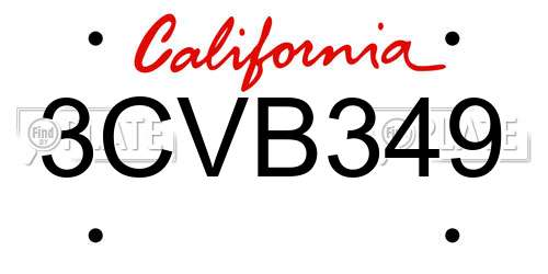 3CVB349 California License Plate