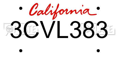 3CVL383 California License Plate