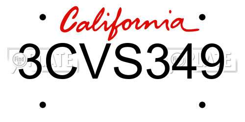 3CVS349 California License Plate