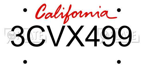 3CVX499 California License Plate