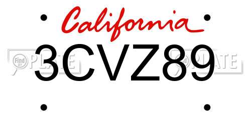 3CVZ89 California License Plate