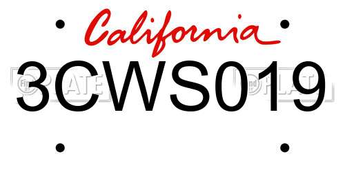 3CWS019 California License Plate
