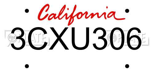 3CXU306 California License Plate