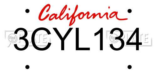 3CYL134 California License Plate