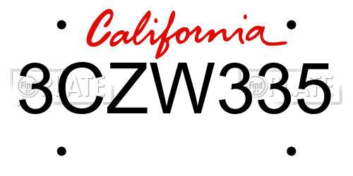 3CZW335 California License Plate