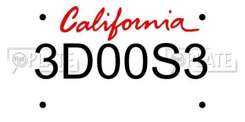 3D00S3 California License Plate