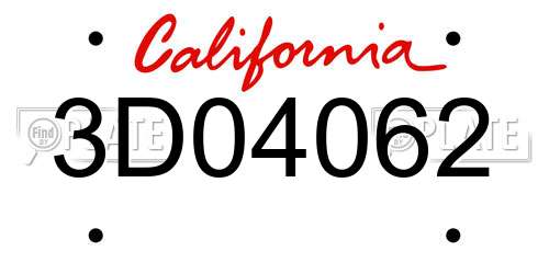 3D04062 California License Plate