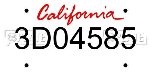 3D04585 California License Plate