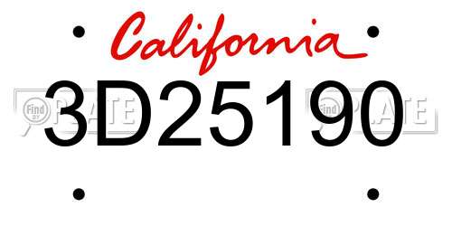 3D25190 California License Plate