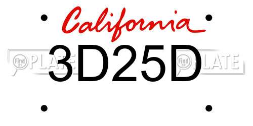 3D25D California License Plate