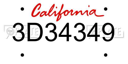 3D34349 California License Plate