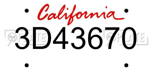 3D43670 California License Plate