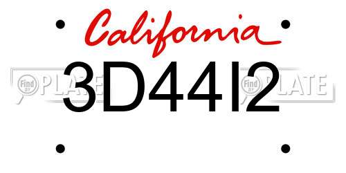 3D44I2 California License Plate