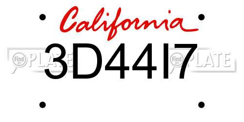 3D44I7 California License Plate