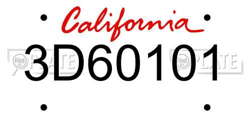 3D60101 California License Plate