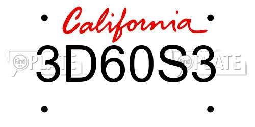 3D60S3 California License Plate