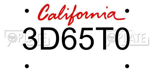 3D65T0 California License Plate
