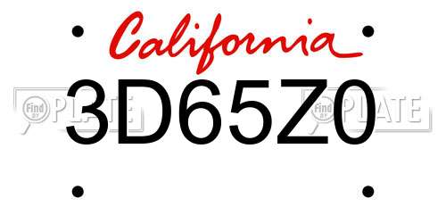 3D65Z0 California License Plate