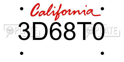 3D68T0 California License Plate