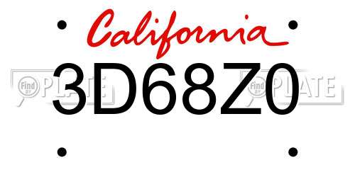3D68Z0 California License Plate