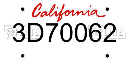 3D70062 California License Plate