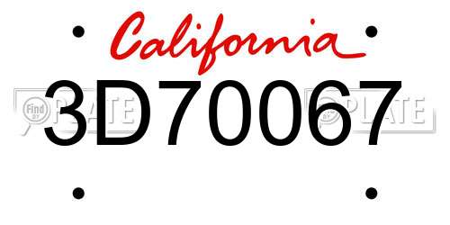 3D70067 California License Plate