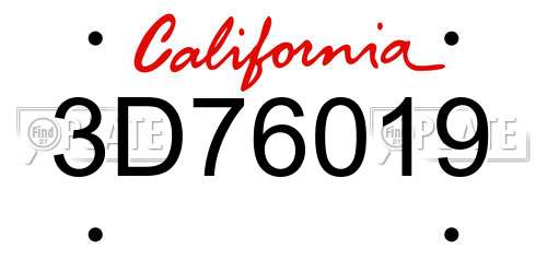 3D76019 California License Plate