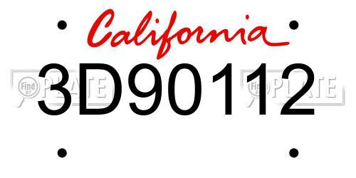 3D90112 California License Plate