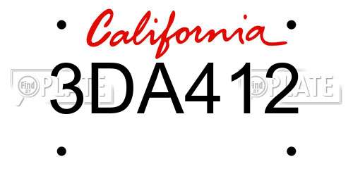 3DA412 California License Plate