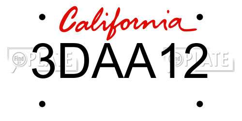 3DAA12 California License Plate