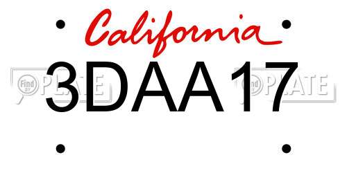 3DAA17 California License Plate