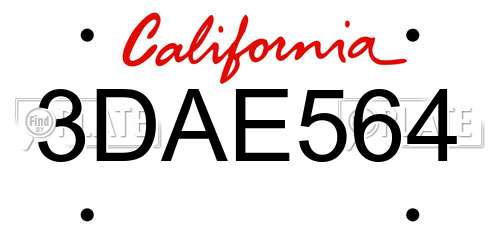 3DAE564 California License Plate