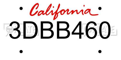 3DBB460 California License Plate