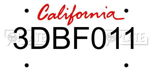 3DBF011 California License Plate