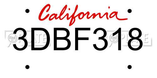 3DBF318 California License Plate