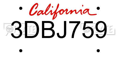 3DBJ759 California License Plate