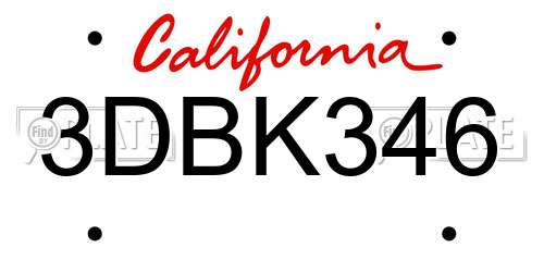 3DBK346 California License Plate