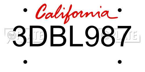 3DBL987 California License Plate
