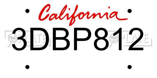 3DBP812 California License Plate